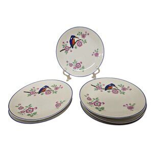 Set of 6 Antique Z.S. & Co. Bavaria Bird & Floral Porcelain Dessert Plates